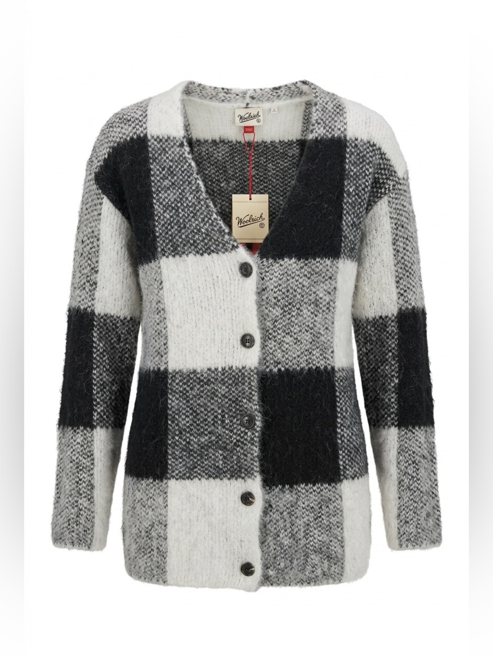 Woolrich Black and White Buffalo Plaid Button Cardigan
